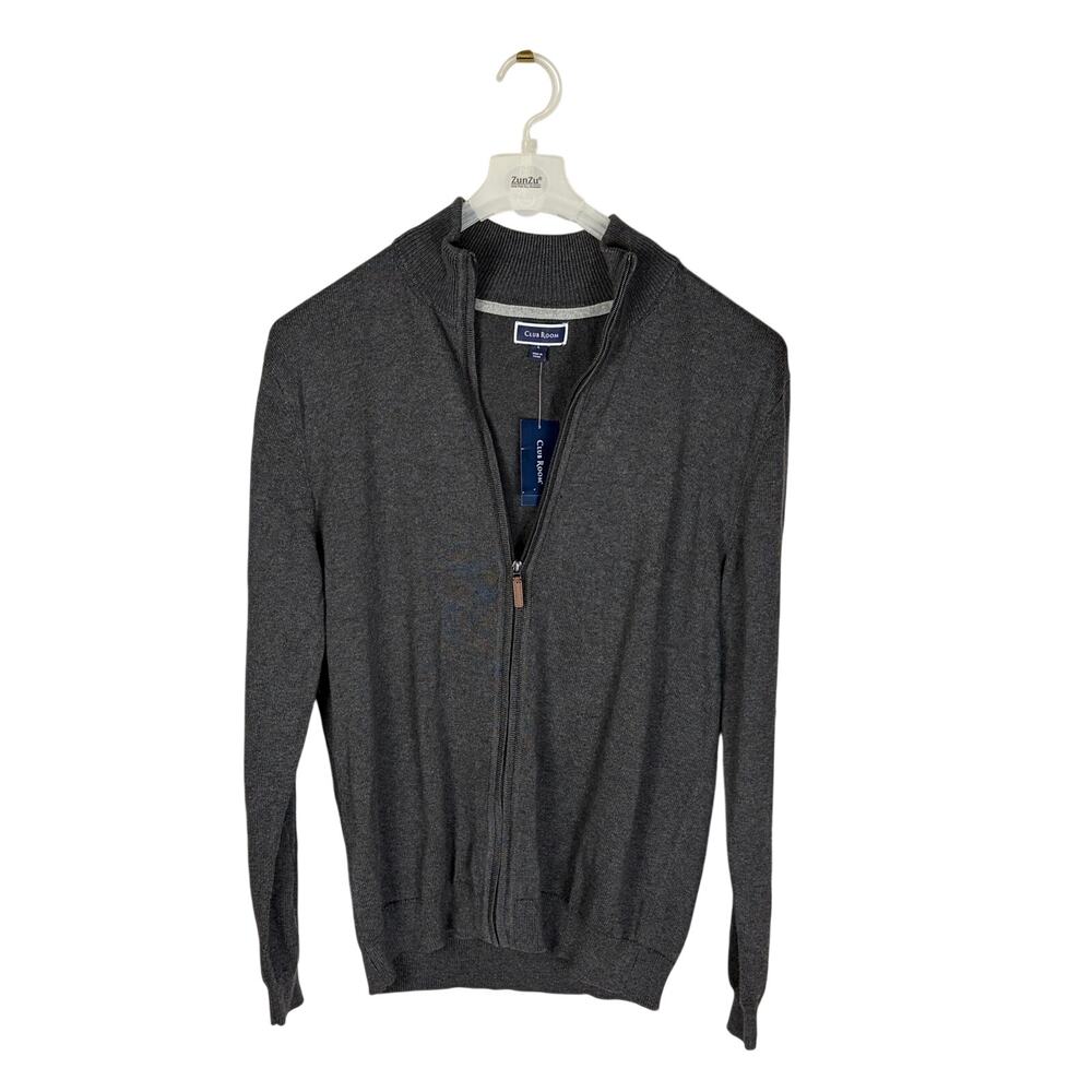 Club Room Grey Cotton Full Zip Cardigan Sweater Mens L NWT Business Casual